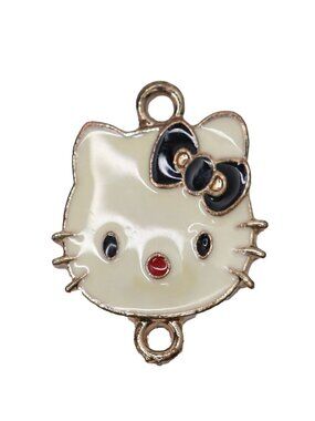 Hello Kitty Enamel Link Connector Charm Gold Tone Black Bow Jewelry Making